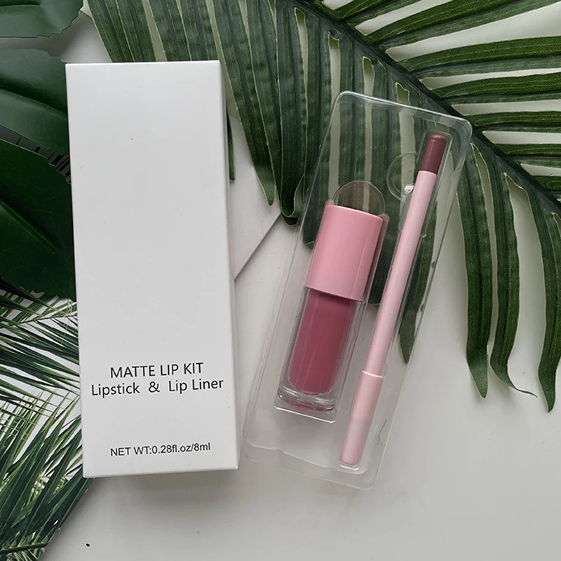 High Quality 2 in 1 Box Liquid Lipstick Lip Liner Kit Waterproof Long Lasting Custom Lip Gloss Lipliner Set Private Label