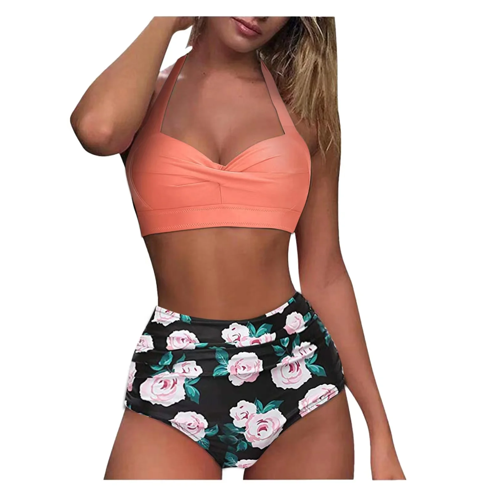 2022 Hot Sale  Fashion Solid Plus Large  Print Women's Beach Bikini Swimsuit Wholesale Bathing Suits