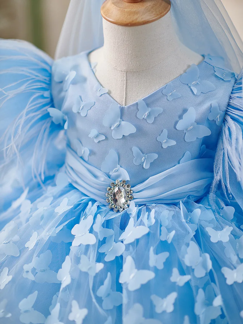 blue butterfly wedding dress 3D Butterfly Applique Glitter Tulle Strapless Gown 1449J by Juliet M / Bahama Blue main image 0