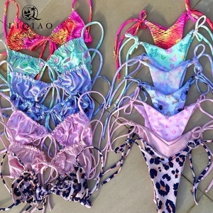 Colorful Push up Halter 2 Piece Set Floral Print Digital Print Swimwear Assortment