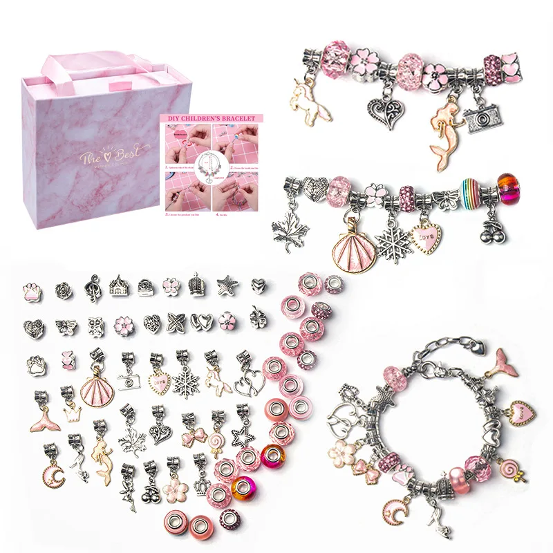 Amazon Hot Sale DIY Jewelry Beads Kit Children Kids Gift Crystal Charm Pendant For Bracelet Making