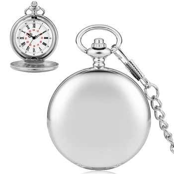 Factory Price Custom Logo Luxury Silver Smooth Quartz Pocket Watch With Chain
