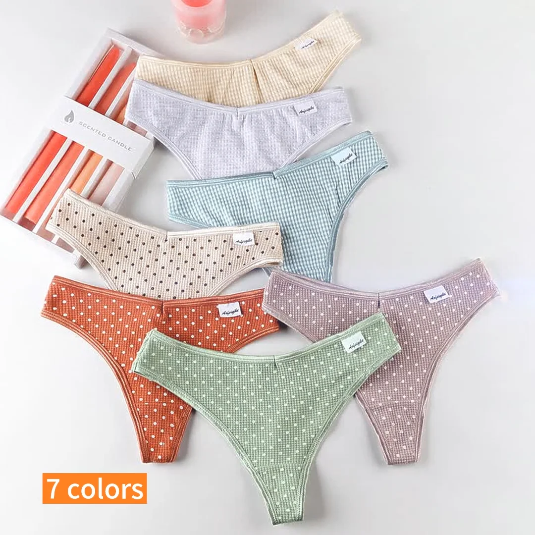 Women's Cotton Tanga Underwear Low-rise Spot Plaid Panties Thongs - Buy ...