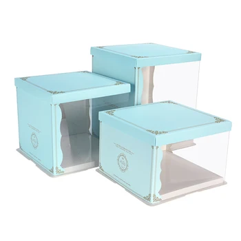 Low MOQ Customized 6 / 8 / 10 / 12 Inch Square Multi Layer Heightening Plastic Packing Box Translucent Birthday Cake Box