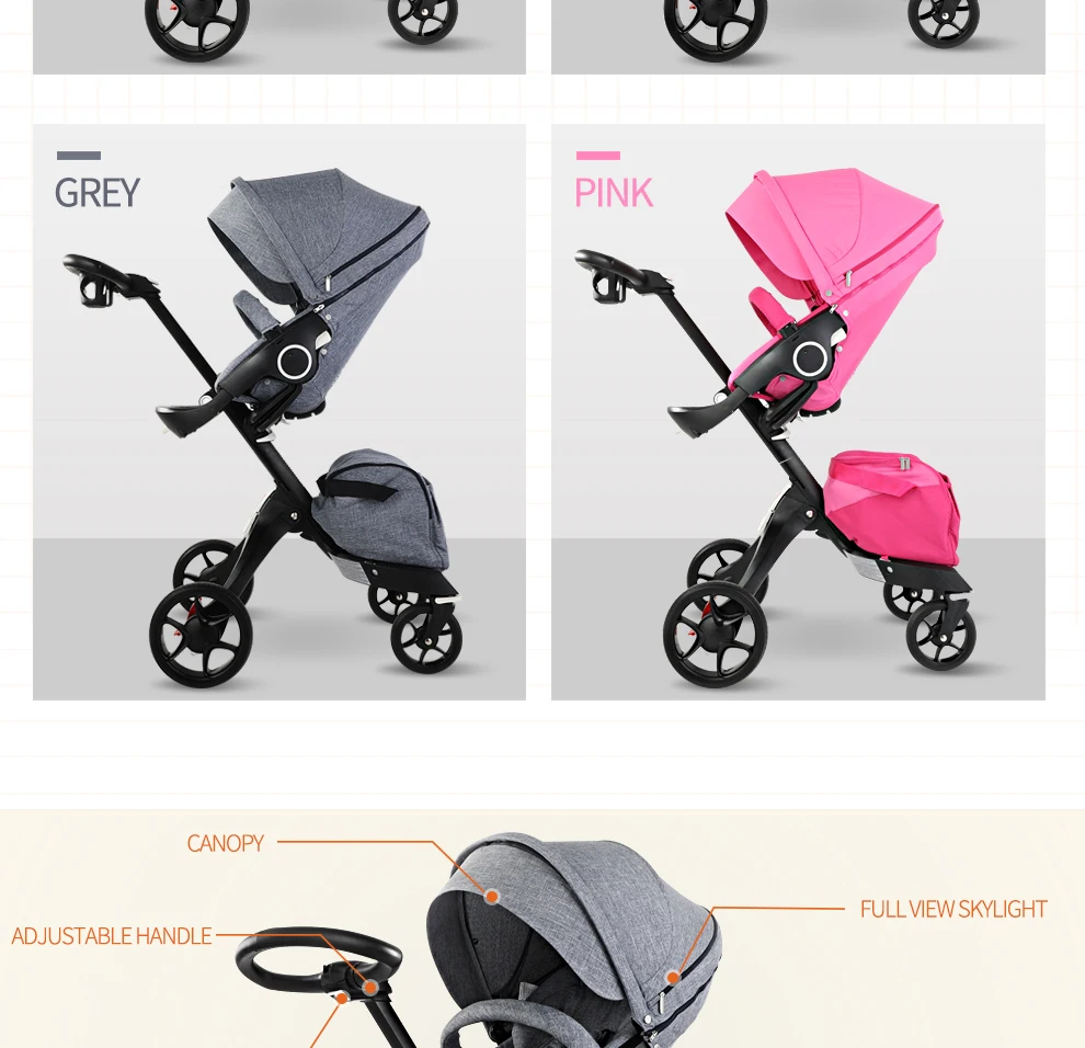 3 in 1 Foldable High Landscape Bidirectional Push Luxury Big EVA wheels Baby Stroller