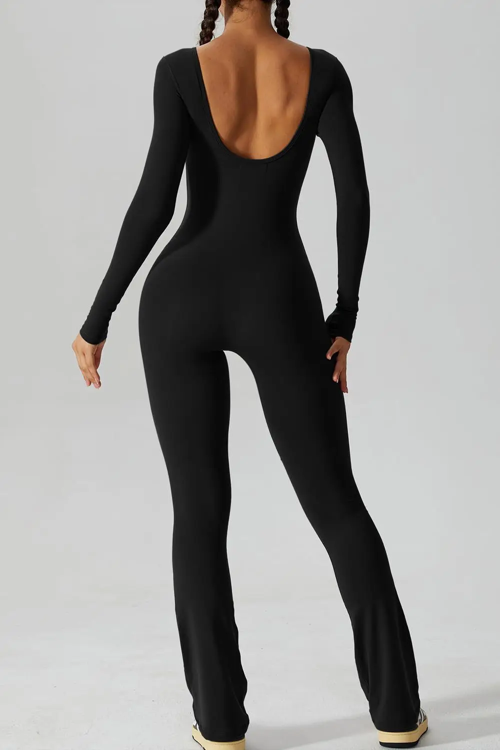 New Boat Neck Sexy One Piece U Cut Open Backless Long Sleeve Flare ...
