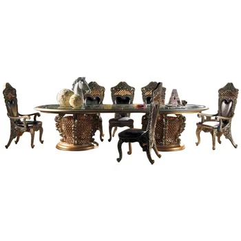 Fabulous Gilded Carved Wood Dining Table with Glass Top, Louis XV Dining Furniture sets for Dining Room
