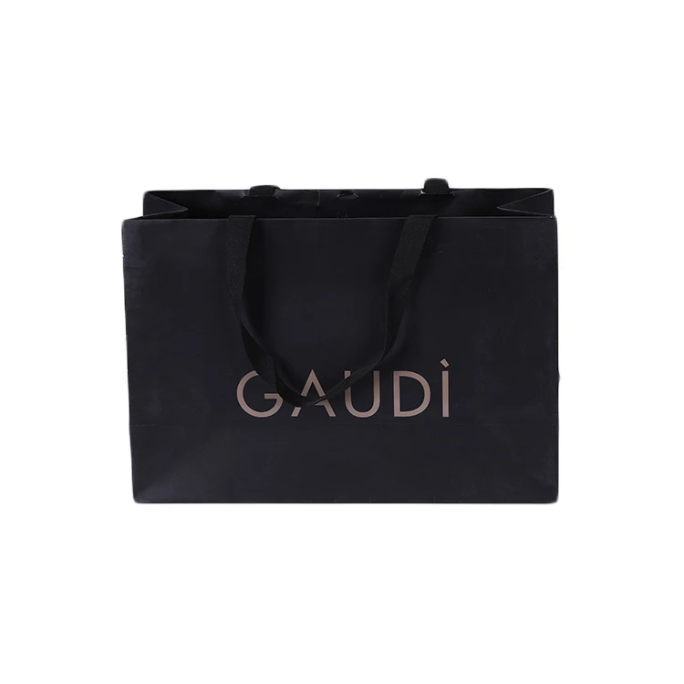 Роскошная Черная подарочная упаковка индивидуальная Золотая фольга тиснение бумажная сумка для покупок с пользовательским