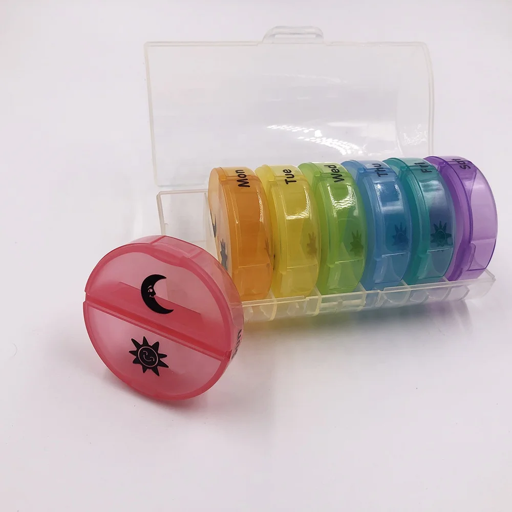 Органайзер для таблеток радужной круглой формы, 7 дней, 2 раза в день, большие ежедневные таблетки для таблеток/витаминов/рыбьего жира/добавок