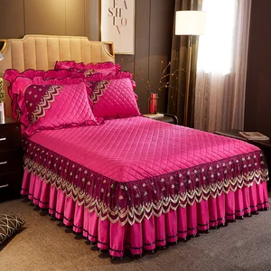 Wholesale High Quality Pink Bedding Set Europe and America Style Solid Color Bed Sheet Set 200*220cm Bed Skirts