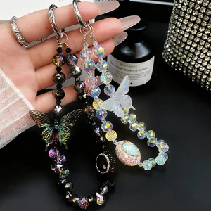 Luxury Crystal Butterfly Phone Chain - 3D Bling Beaded Phone Strap & Keychain Anti - Loss Lanyard