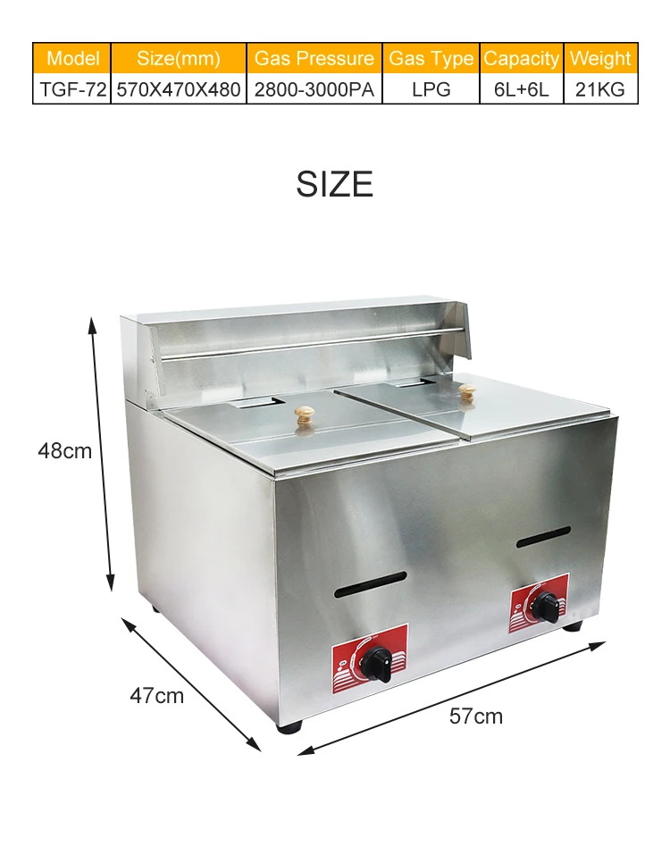 Wholeprice Commercial  6L+6L Double Tank Gas Deep Fryer  For Sale manufacture