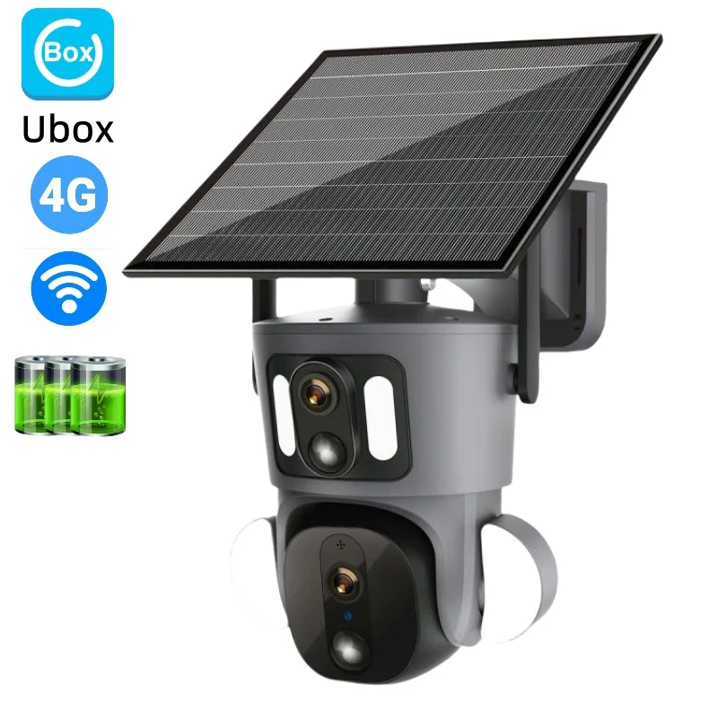 Ubox 6MP Dual Lens 4G Solar Security Camera Outdoor Wireless IP Camera OEM