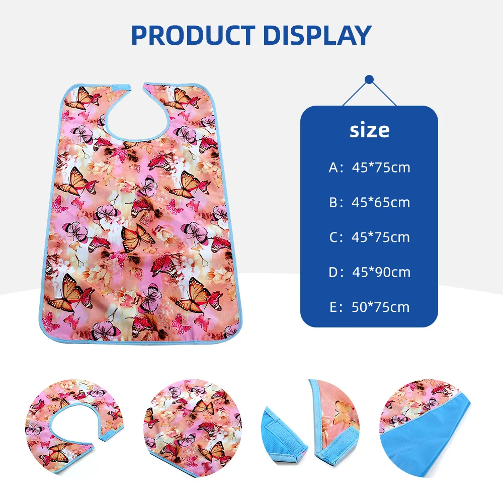 Wholesale Washable Prints Butterflies Adult Bib Reusable Waterproof Ad - product detail 2