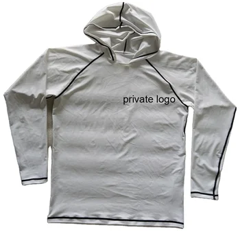 Customized Screen Printing Logo Private Label Men Women Long Sleeves White Nylon Stretch Compression Shirt Hoodie Rash Guard