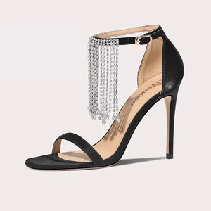 Lily Wei Fashion Rhinestone Crystal Tassel Sandals Women's Stiletto High Heels Ankle Tie Heels Sandals for Women