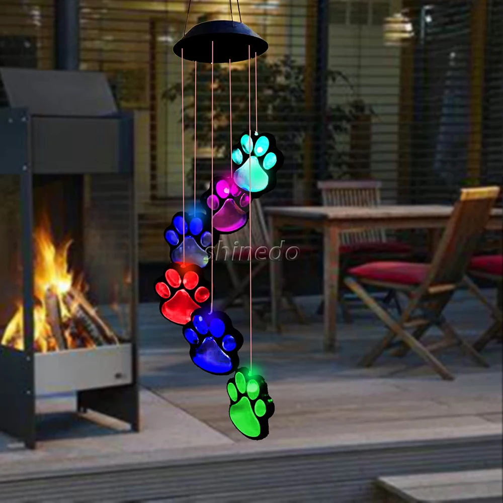 Paw Print Solar Wind Chimes For Outside Dogs Cat Pet Pawprint