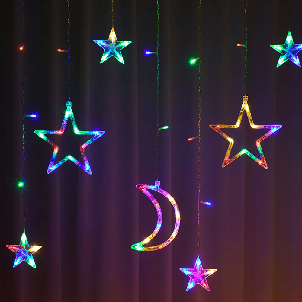 Beautiful Christmas Festival Moon Star Bedroom Living Room Courtyard Decoration Ornament Curtain Light LED Lamp