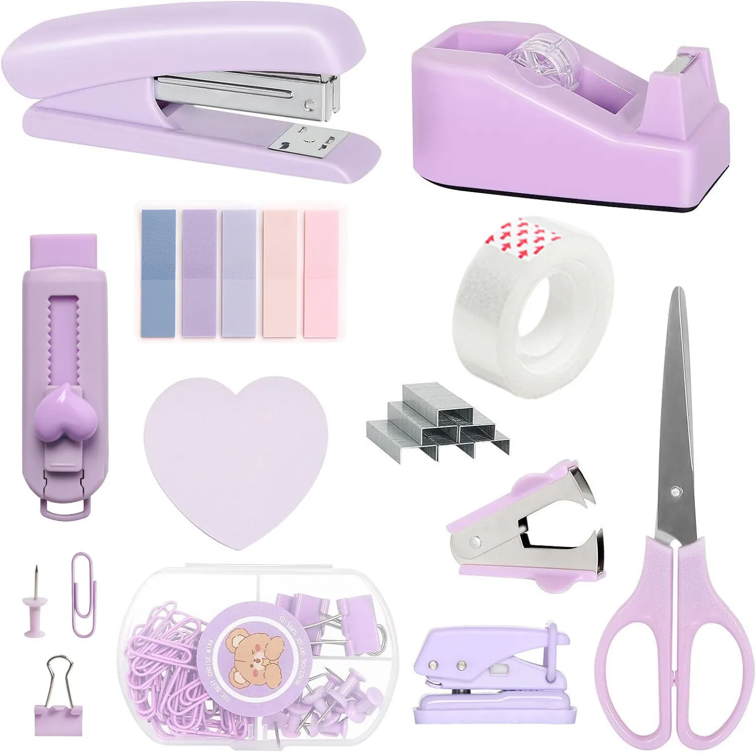 Ready Stock Cross-Border Pink Desktop Office Stationery Set for Students Includes Stapler Tape Holder Scissors