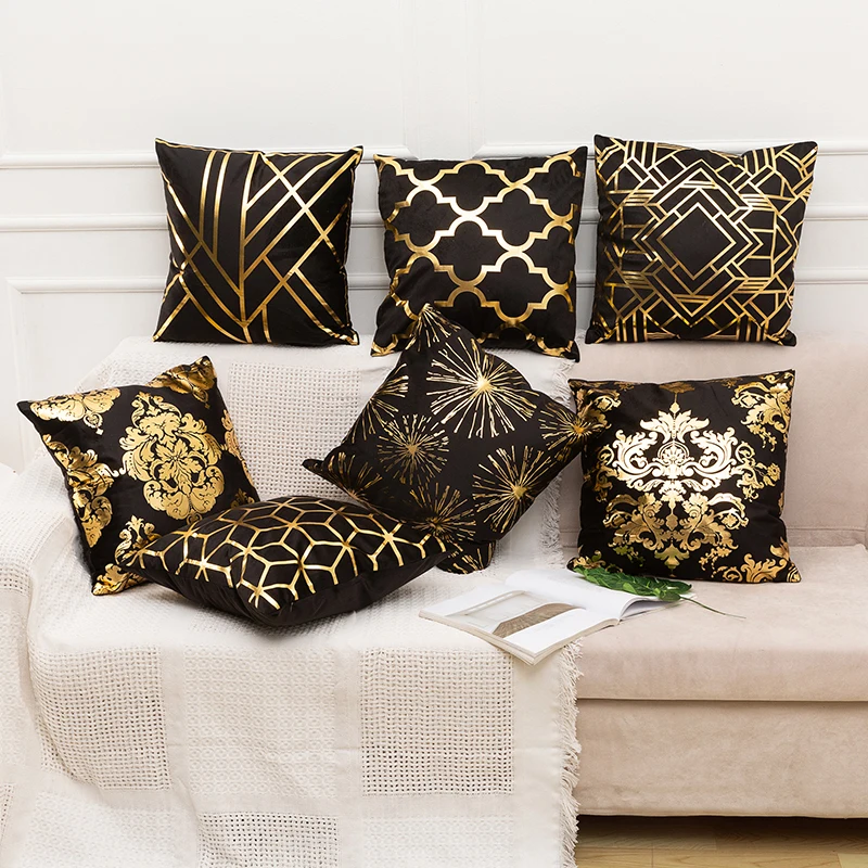 New Christmas Gold Foil Printing Pillow Case Throw Cushion Cover Sofa Home Decor 