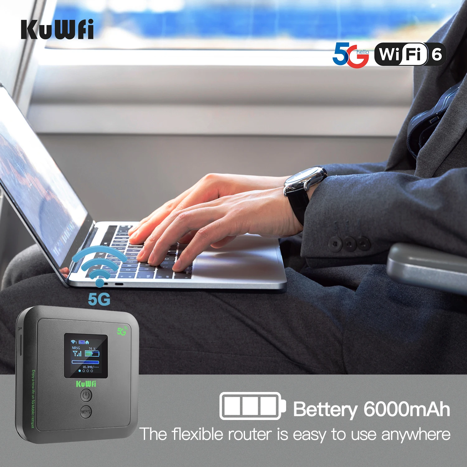 Portable Wifi 5g Router Kuwfi 5g01 6000mah Sdx62 Wifi6 Router 128 Users ...