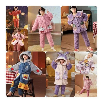 ongbo Children's &Baby's Winter Velvet Pajamas Autumn Kids Boys & Girls Fleece Girls' Thickened Plush Flannel Home Wear Sets