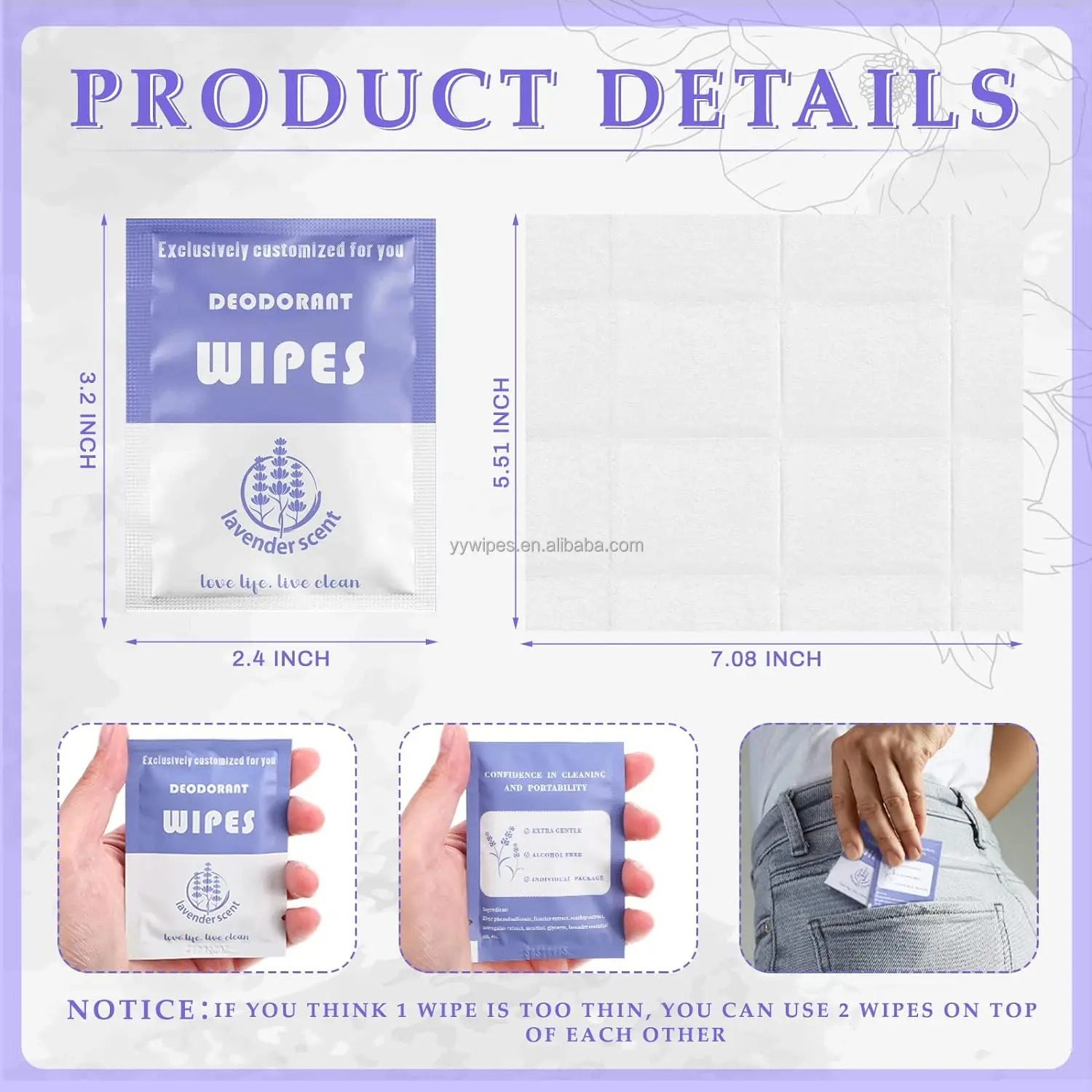 Custom Antiperspirant Deodorant Wipes Disposable Individually Wrapped