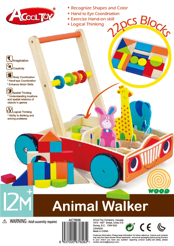 Costumeabel Wooden Wooden Baby Walker Toy Brown Activity Borangelker
