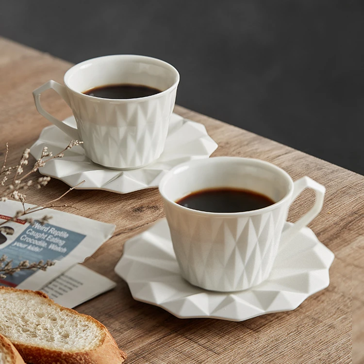 Elegant 7oz Matte White Bone China Espresso Cups Saucers