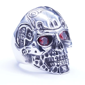 Terminator Skull Ring Design Stainless Steel Vintage with Solid Back for Strong Men Vintage Jewelry Zircon Colorful 1pcs/opp Bag