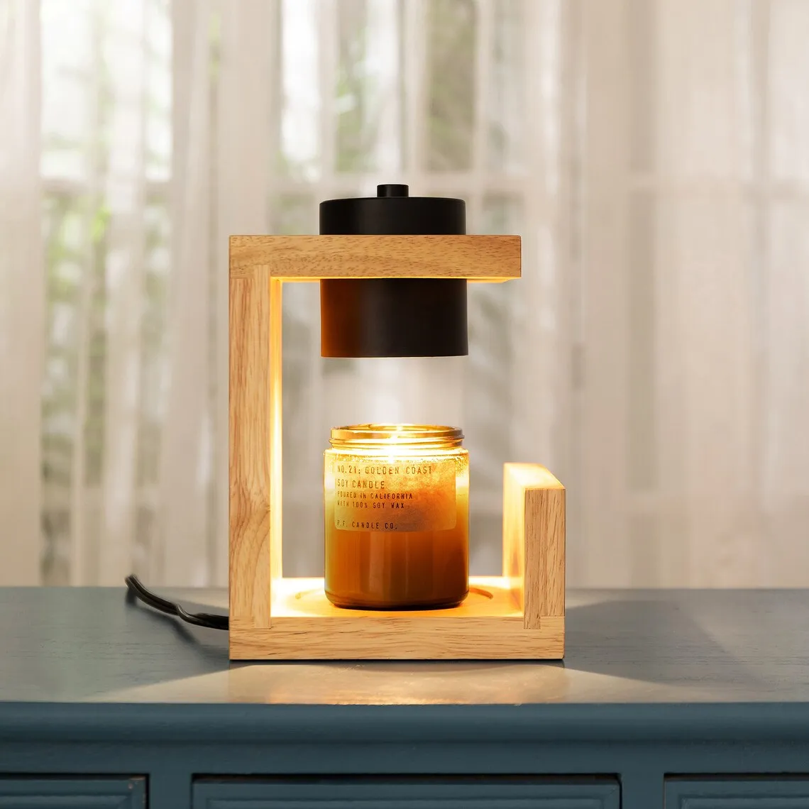 Classic Wooden Candle Lamp With Dimmer Electric Candle Melting Lamp