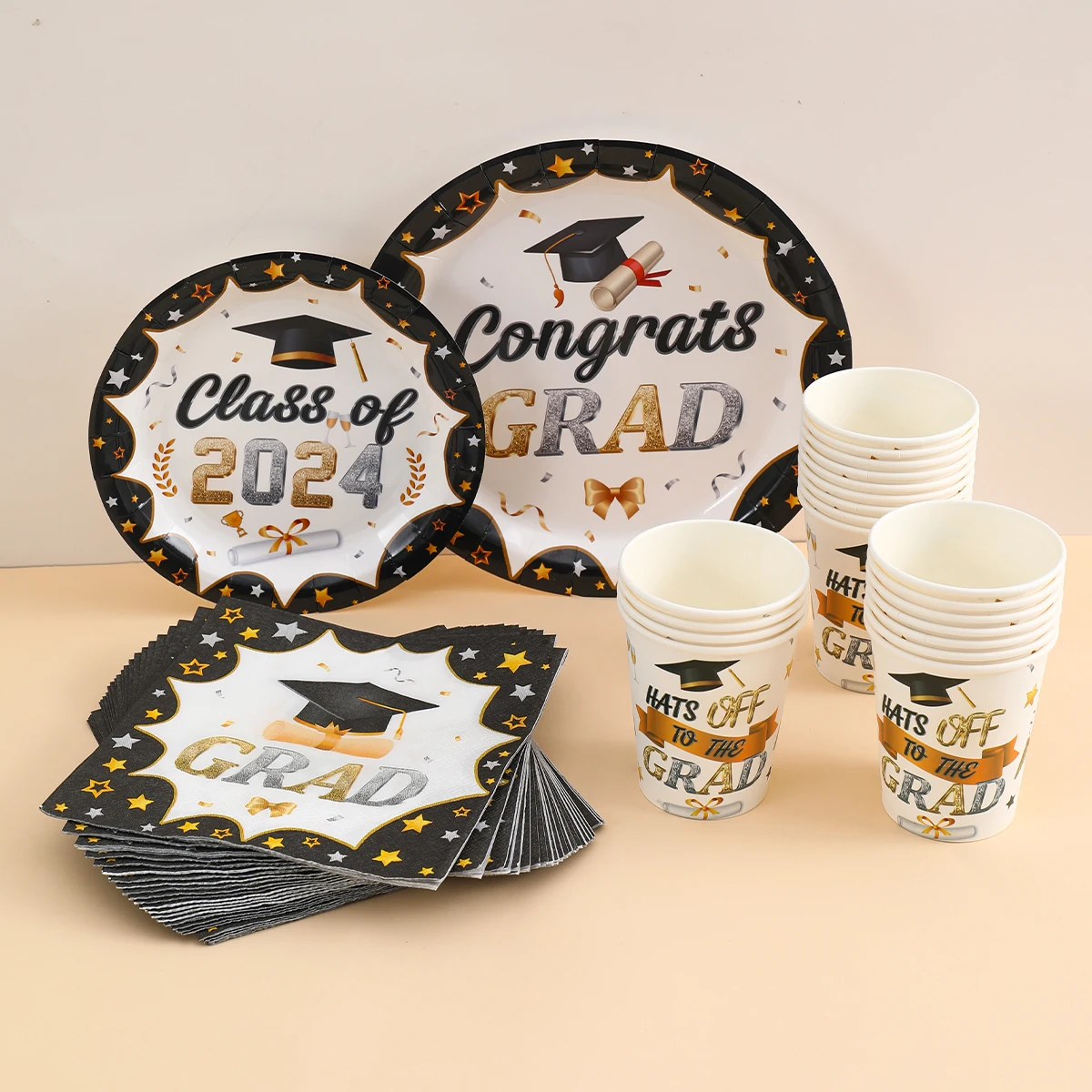 12 Guests Graduation Theme Party Disposable Plate Tableware Set ...