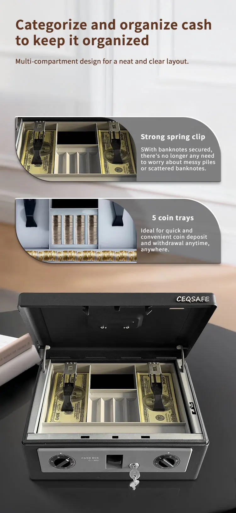 CEQSAFE New Design Metal Iron Safe with Password Protection Modern Cash Box Safe supplier