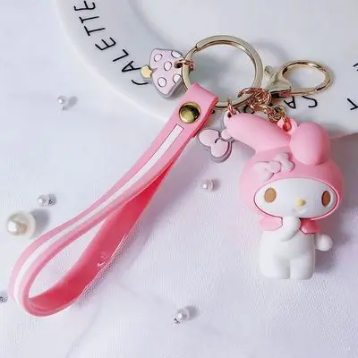 Cute 3D Keychain Hello Kitty Kuromi Cinnamoroll Melody Chain Bag purse Silver 