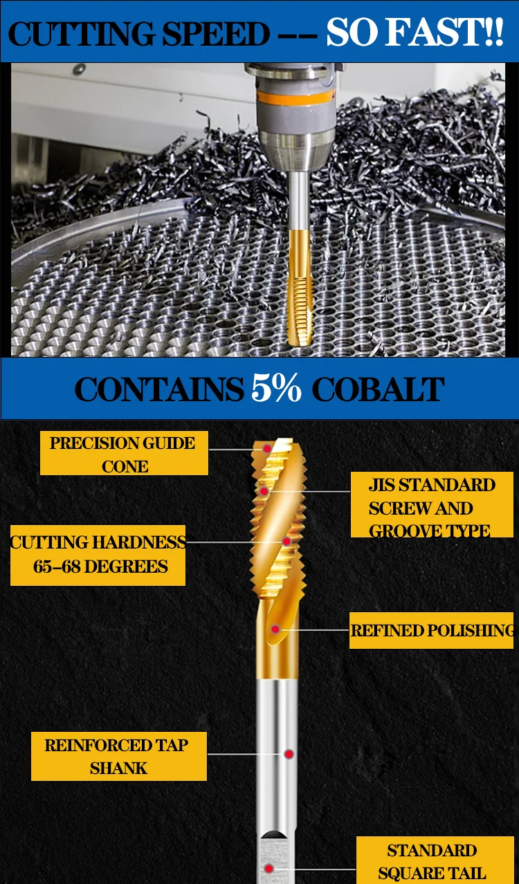 Ocut CH HSSE-M35 JIS standard Machine M1-M12 Metric Spiral Tap Tin Coating Thread Cut Tool Machining blind hole Can be customization - Tapping Tools - 9