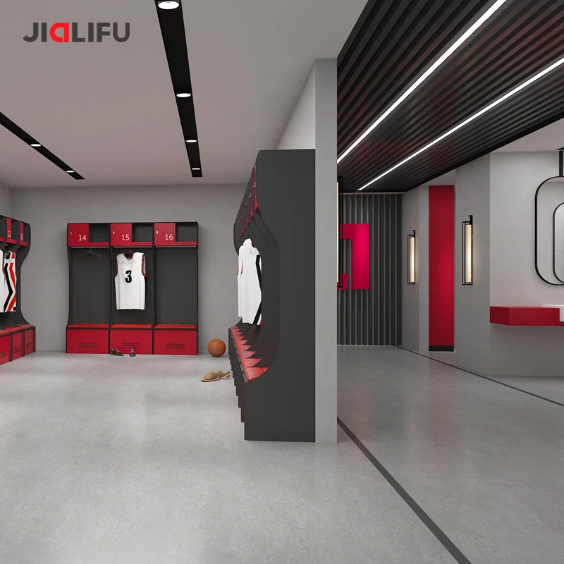 JIALIFU Customized Soccer Athlete Gym Locker HPL Wood Football Locker Room Includes Bench for Storage