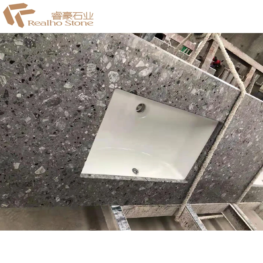 Customized Grey Terrazzo Bathroom Vanity Tops With Cheap Prices