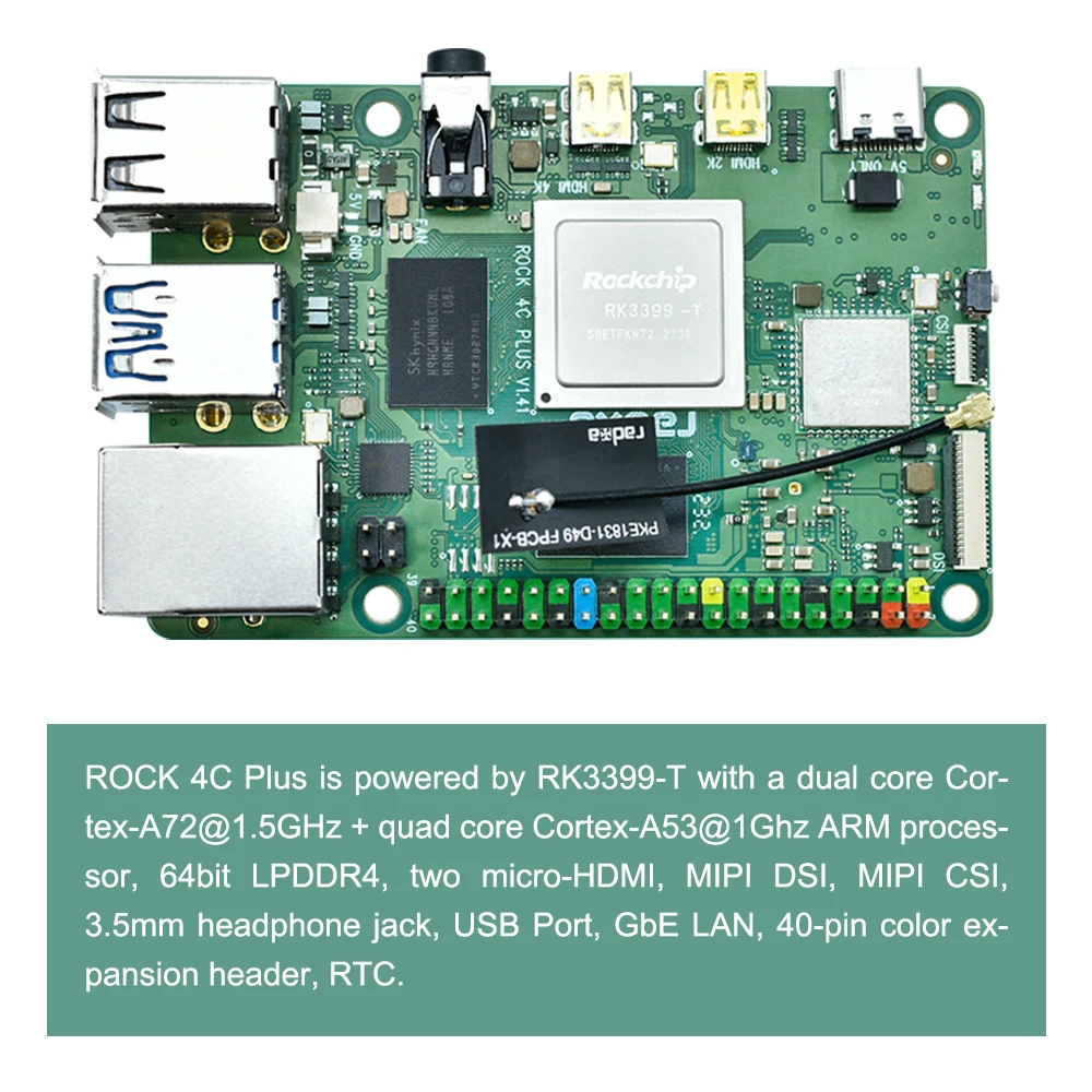 Rock Pi 4 Model C+ 4gb Single Development Board Computer Rockchip