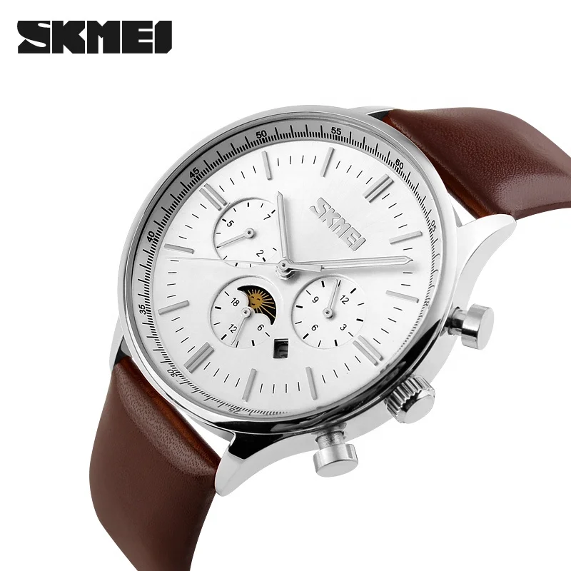 Skmei 9117 Day and Night High Accuracy Quartz Wrist Watches Leather Band Men Watch