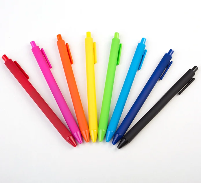 Custom Logo Matte Blue Gel Pen Rubber Feeling Plastic Click Pen Candy Ball Pens for Office Advertising Promotion Text Writing
