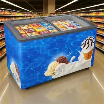 Customizable Mini Ice Cream Deep Chest Freezer Direct Cooling Curved Glass Refrigerator for Supermarket Frozen Foods