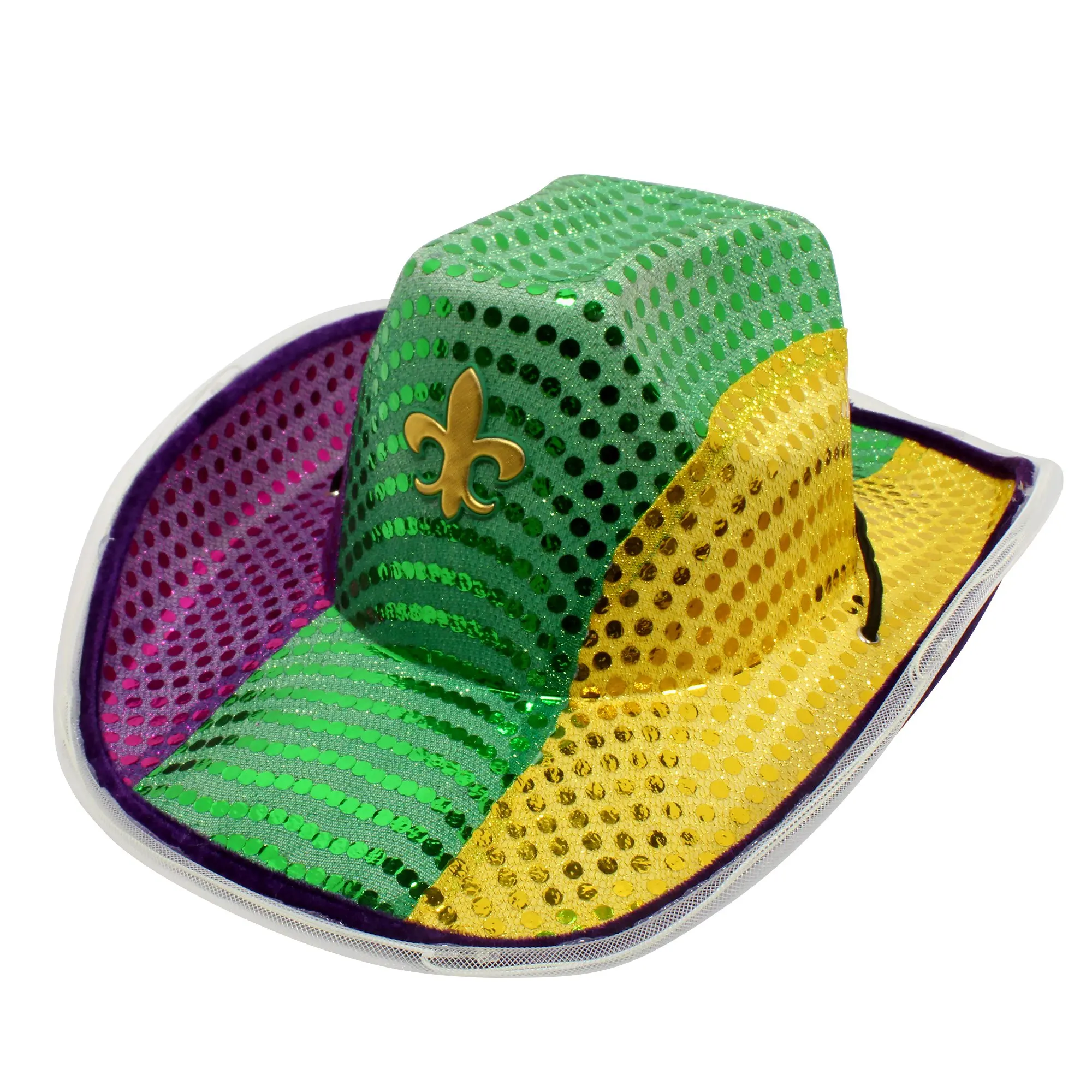 Light Up Mardi Gras Day Sequin Cowboy Hat St Patricks Day Festival Cap Shiny Purple Green Gold 3305