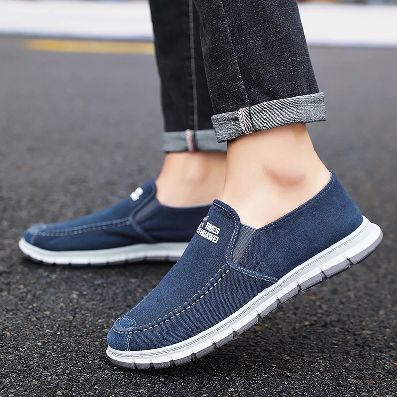 Men Side Stripe Washed Denim Canvas Shoes  Fikafuntimes Clothing Brand   Accessories