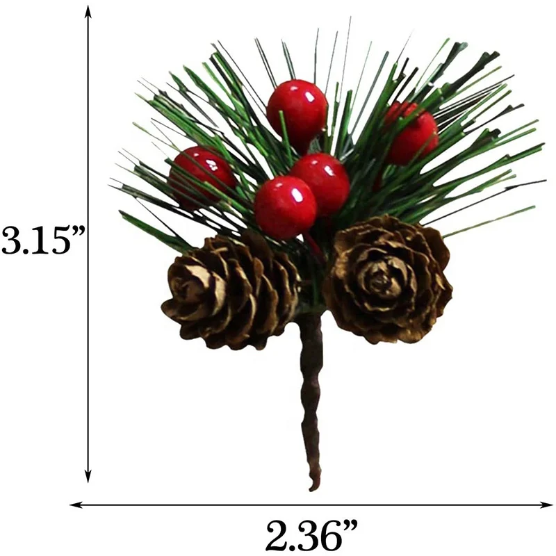 O-X0060 Knstliche Tannenzweige mit Beeren und Tannenzapfen fr  Weihnachtsbaumdekoration, Blumenarrangements und Krnze