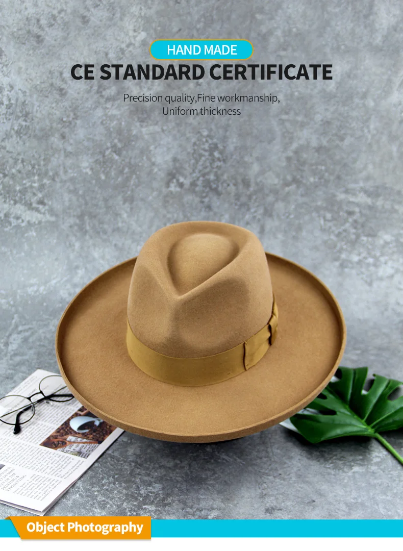 Lihua Wool Felt Wide Brim Fedora Hat High Quality Camel Fedora Hat Stiff Wide Brim Hats Fedora