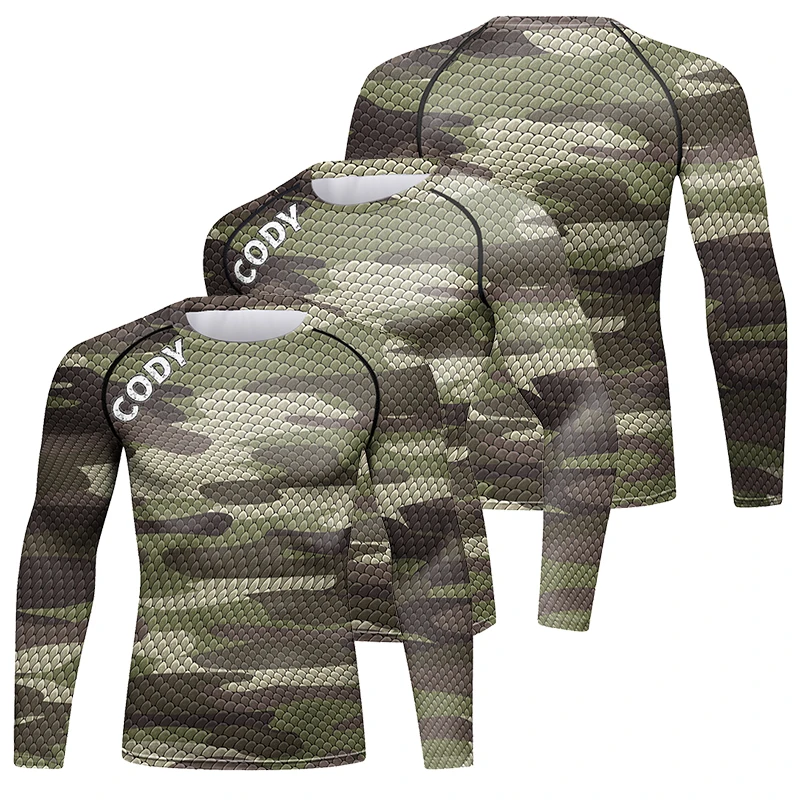 Sublimation Printing Camouflage Polyester Compression t Shirt Custom Design Your Own logo Jiu Jitsu Rash Guard Bjj for Men