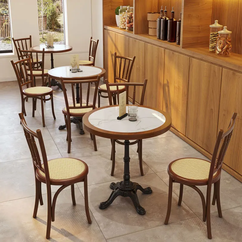 Simple Restaurant Interior Design American Retro Cafe Bistro Restaurant Rattan Wooden Table and Chairs