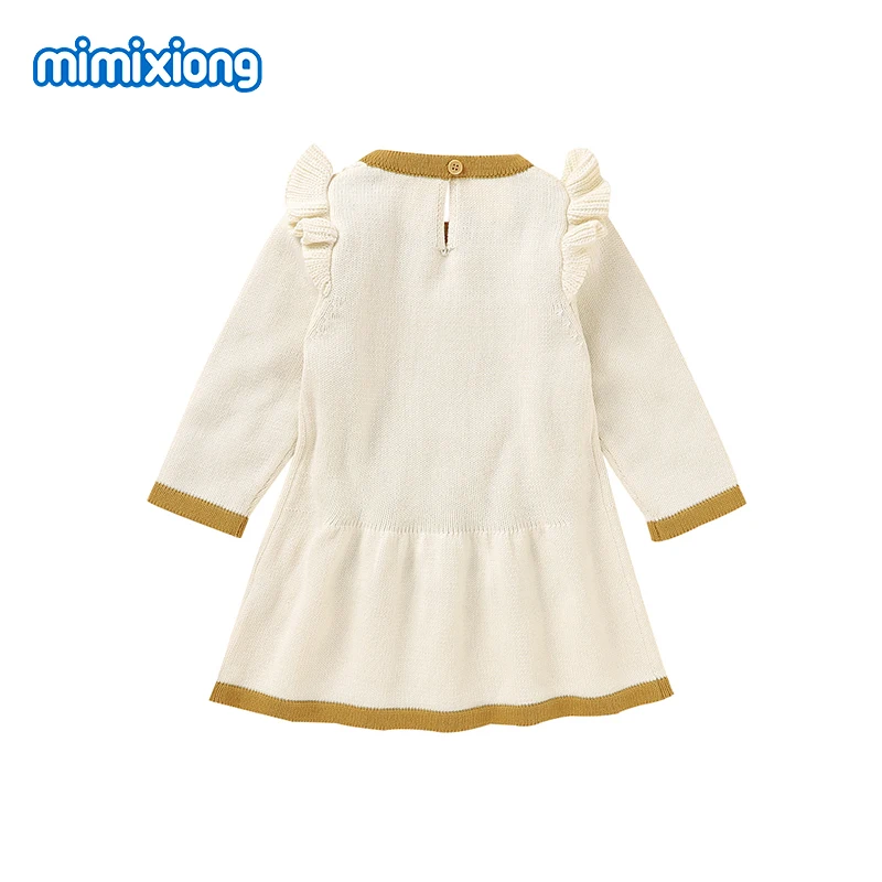 Платье для маленьких девочек Mimixiong из 100% хлопка, вязаное платье с длинным рукавом, цветочным рисунком животных и оленей, платья для маленьких девочек