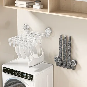 Single-Tier Magic Clothes Drying Rack Balcony Folding Hanger Clips Suction Cup No-Drilling Required Home Sock Drying Plastic