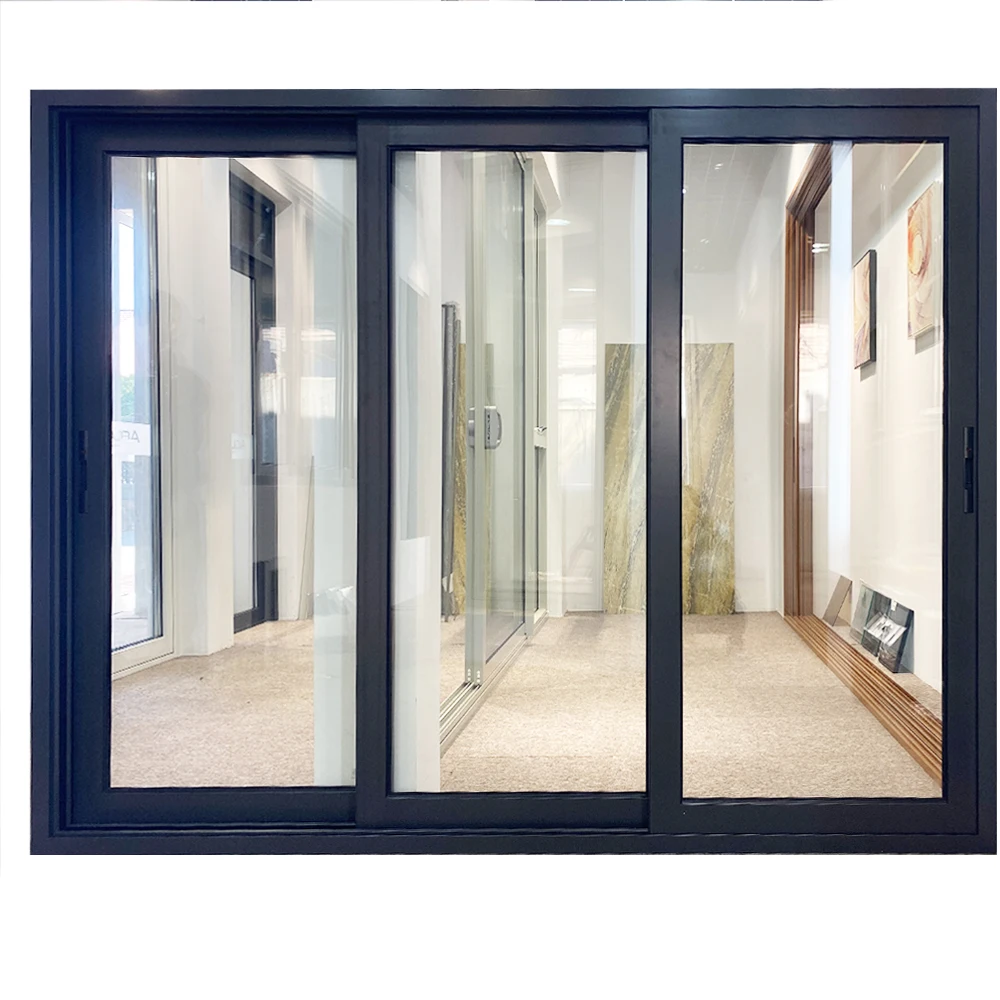 Black Big Aluminum Sliding Stacking Door With Three Track Sliding Door